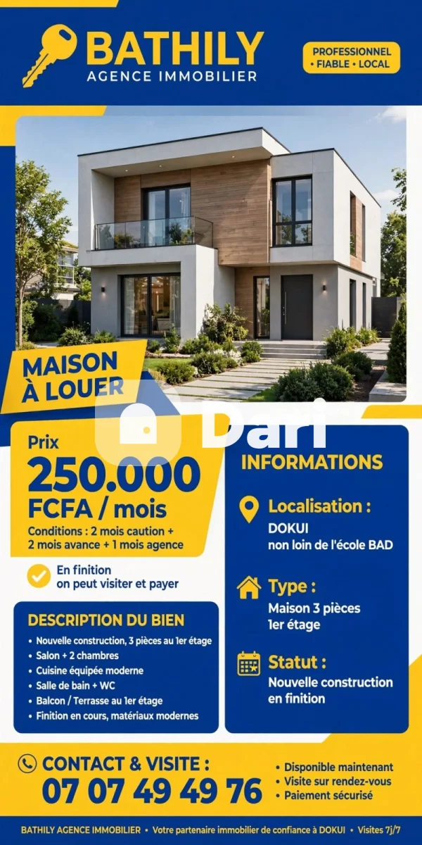 Maison 3 pièces à louer à Dokui