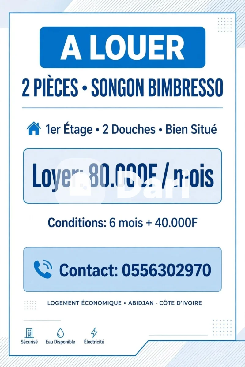 Appartement 2 pièces à Songon Bimbresso