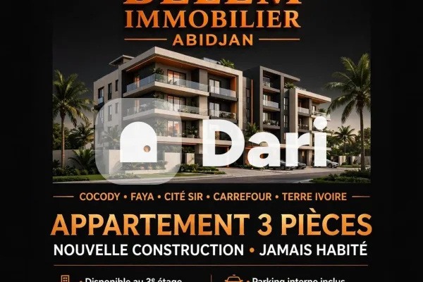 Appartement 3 pièces neuf à Cocody Faya Cité Sir