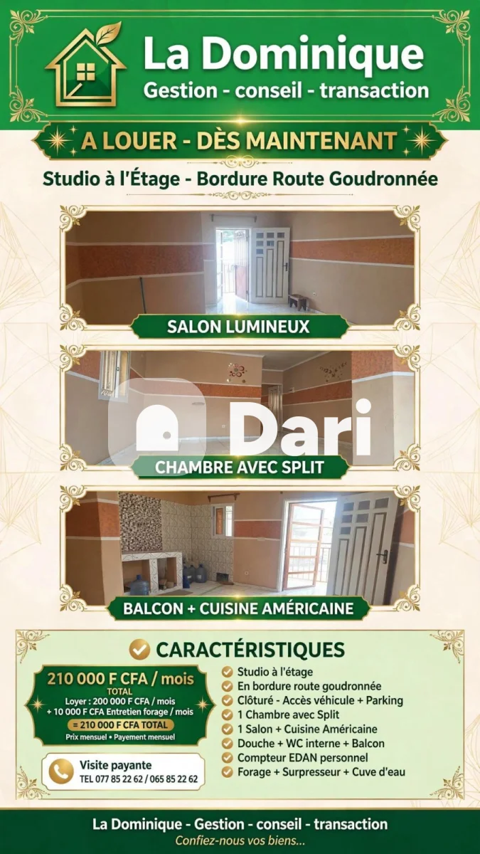 Studio 1 chambre avec balcon en bordure goudron