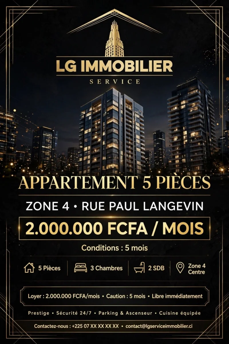 Appartement 5 pièces haut standing à Zone 4