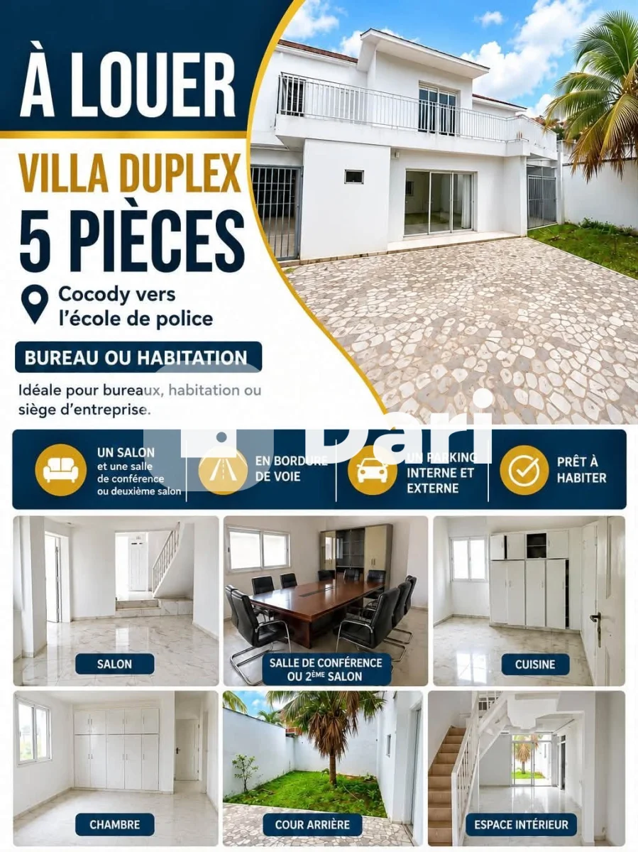 Duplex 5 pièces à louer à Cocody, près de l'école de police — photo 1